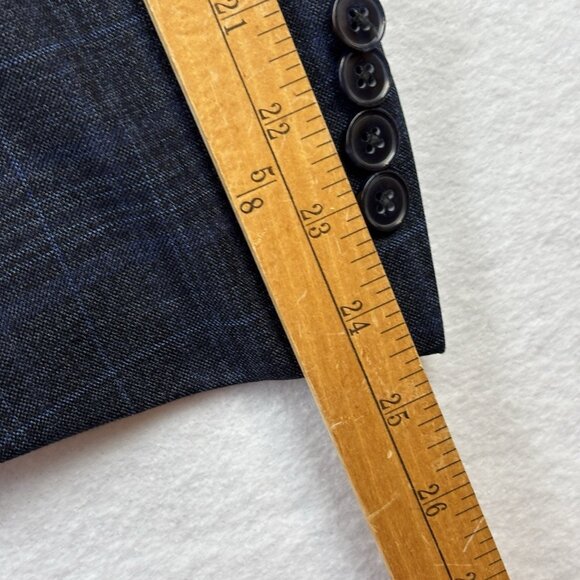 Peter Millar Suit Jacket Mens 48R Blue Gray Plaid 100% Wool 2 Button Blazer - Picture 11 of 13